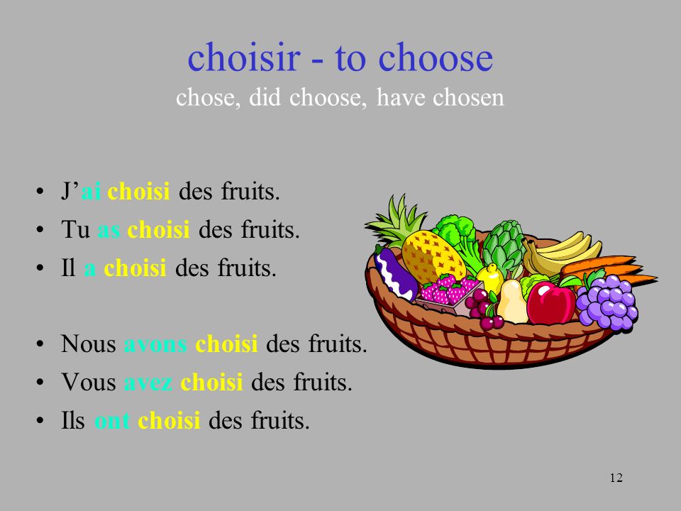 choisir - to choose chose, did choose, have chosen