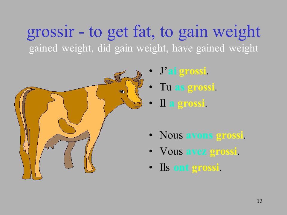 grossir - to get fat, to gain weight gained weight, did gain weight, have gained weight