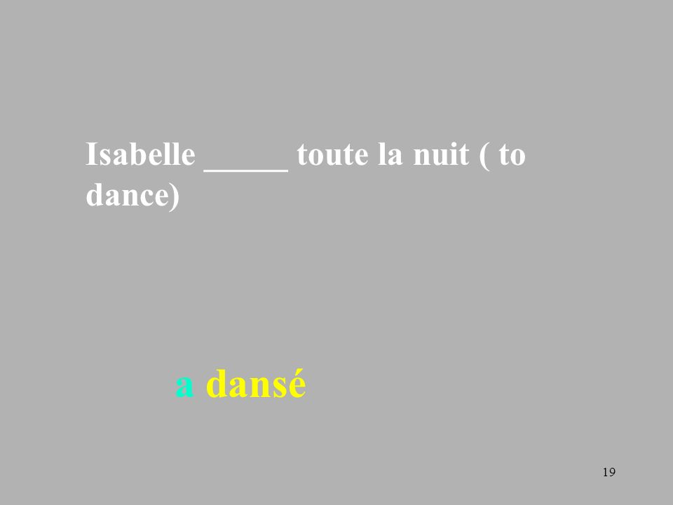 Isabelle _____ toute la nuit ( to dance)