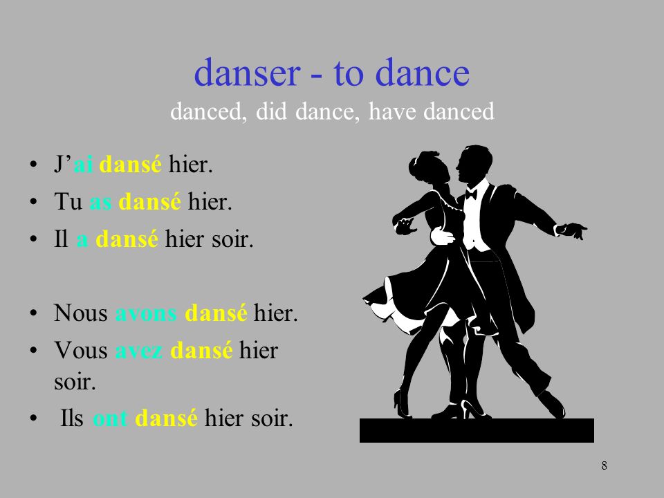 danser - to dance danced, did dance, have danced