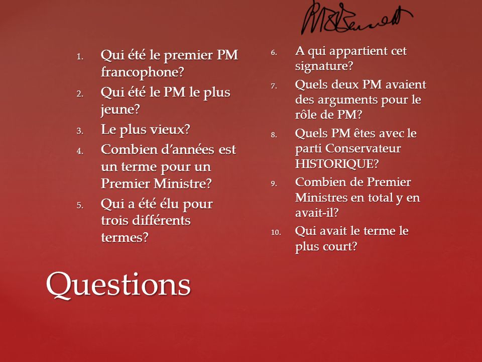 Questions Qui été le premier PM francophone
