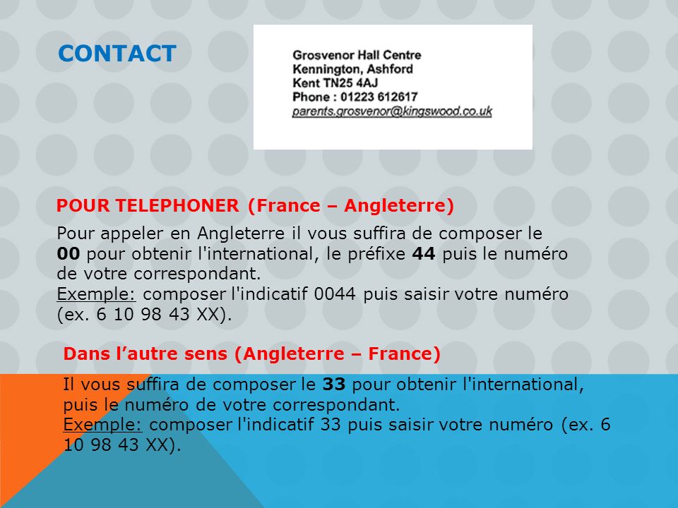 CONTACT POUR TELEPHONER (France – Angleterre)