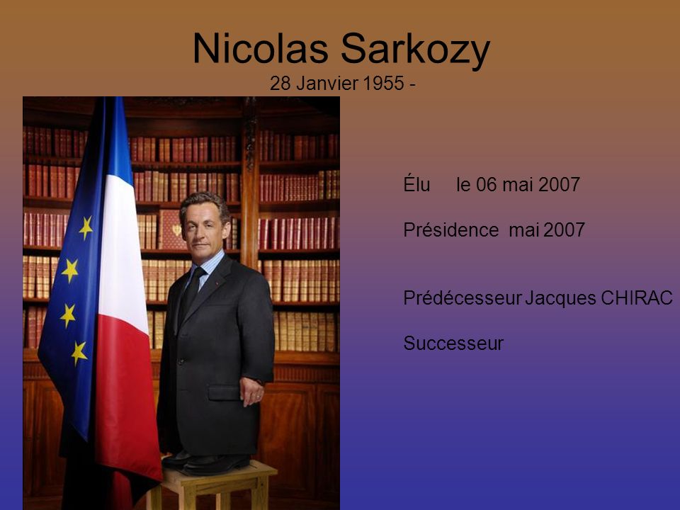 Nicolas Sarkozy 28 Janvier Élu le 06 mai 2007