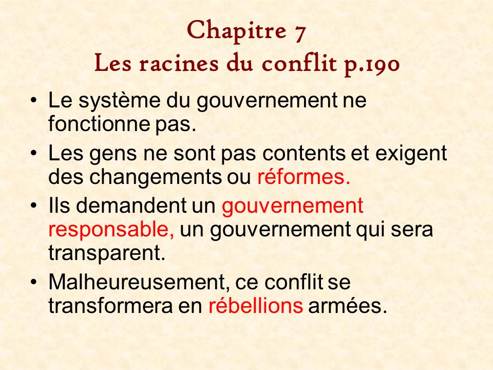 Chapitre 7 Les racines du conflit p.190