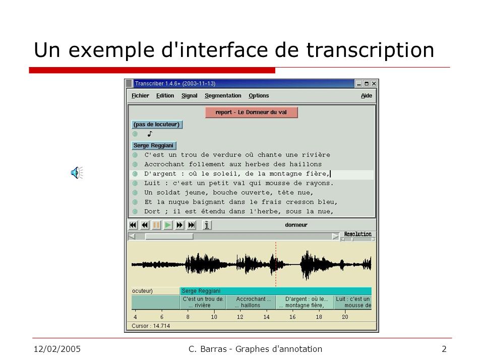 Un exemple d interface de transcription