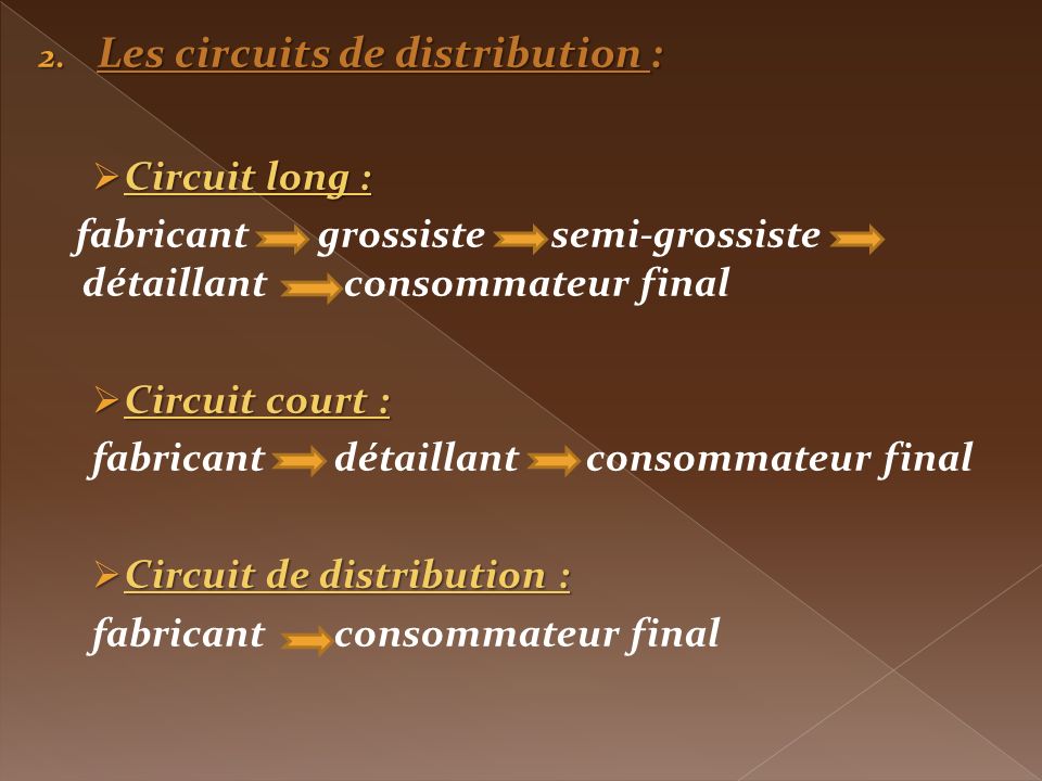 Les circuits de distribution :