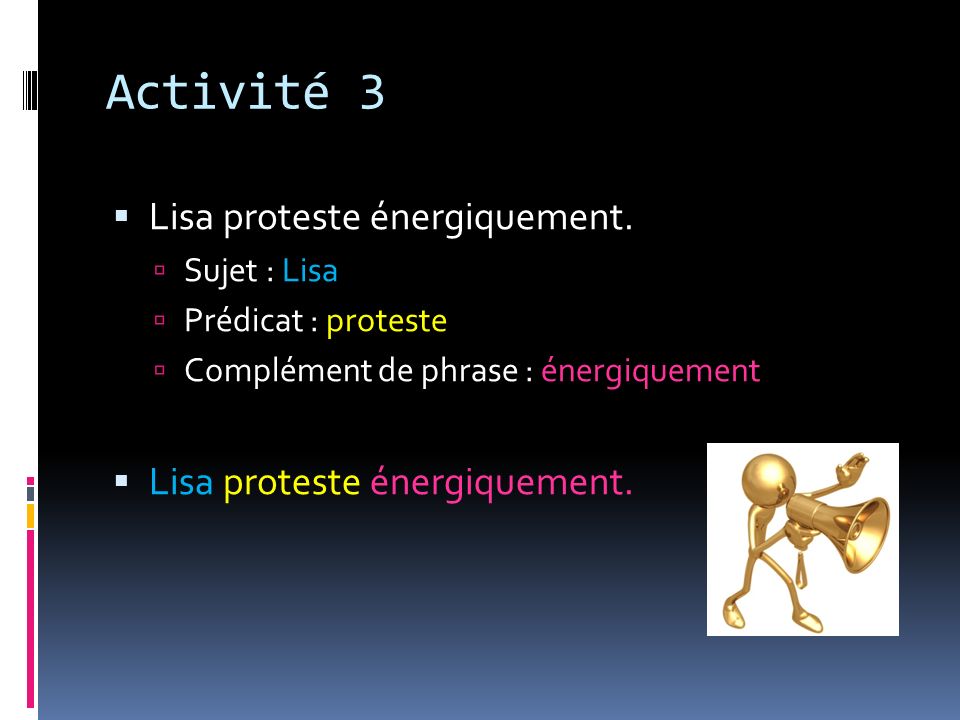 Activité 3 Lisa proteste énergiquement. Sujet : Lisa