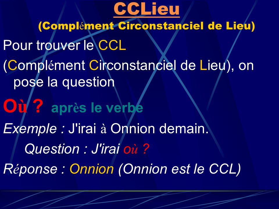CCLieu (Complément Circonstanciel de Lieu)