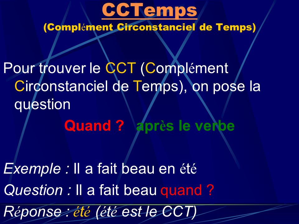 CCTemps (Complément Circonstanciel de Temps)