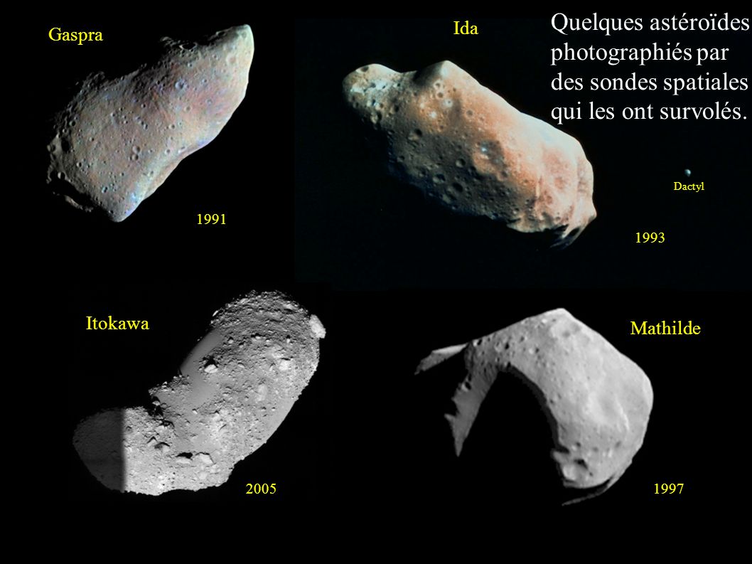 Quelques astéroïdes photographiés par des sondes spatiales qui les ont survolés.