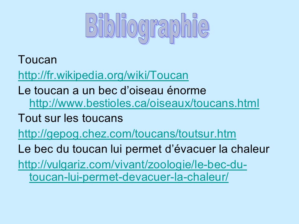 Bibliographie Toucan