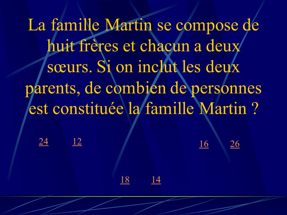 La famille Martin se compose de huit frères et chacun a deux sœurs