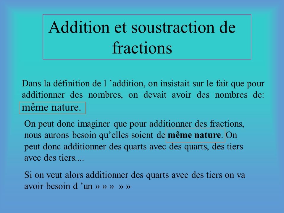 Addition et soustraction de fractions
