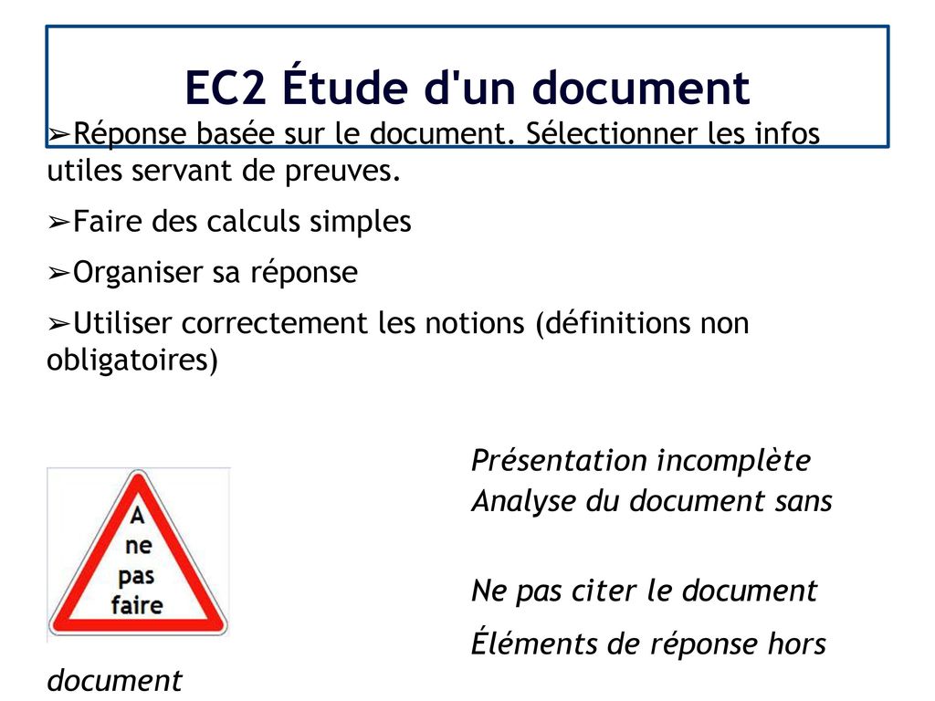 EC2 Étude d un document Réponse basée sur le document. Sélectionner les infos utiles servant de preuves.