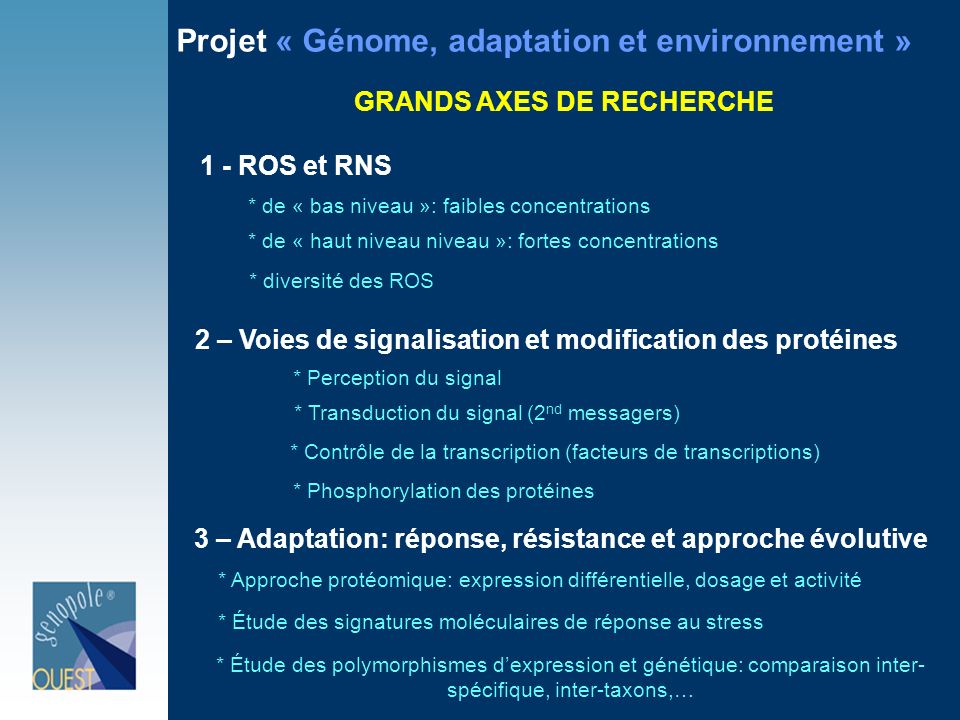 Projet « Génome, adaptation et environnement »