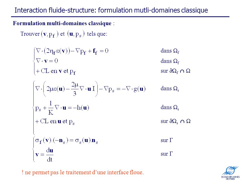 Interaction fluide-structure: formulation mutli-domaines classique