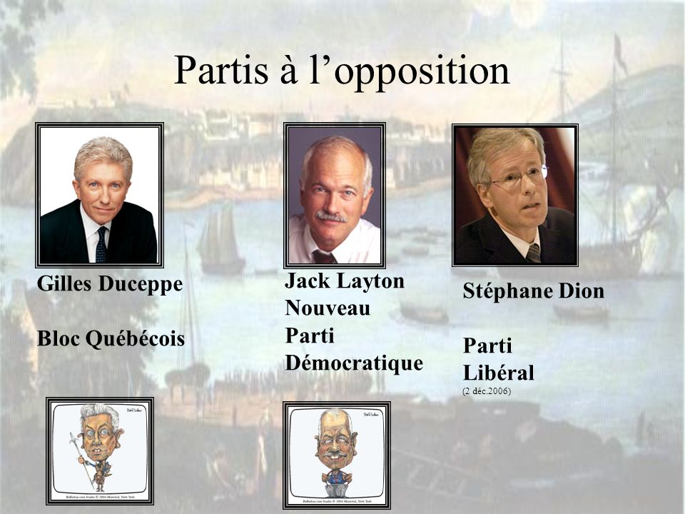 Partis à l’opposition Jack Layton Gilles Duceppe Stéphane Dion Nouveau