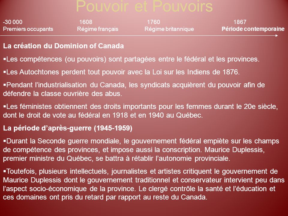 Pouvoir et Pouvoirs La création du Dominion of Canada