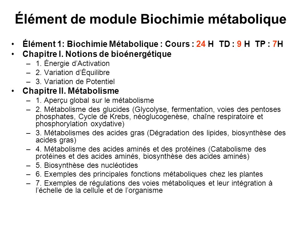 Élément de module Biochimie métabolique