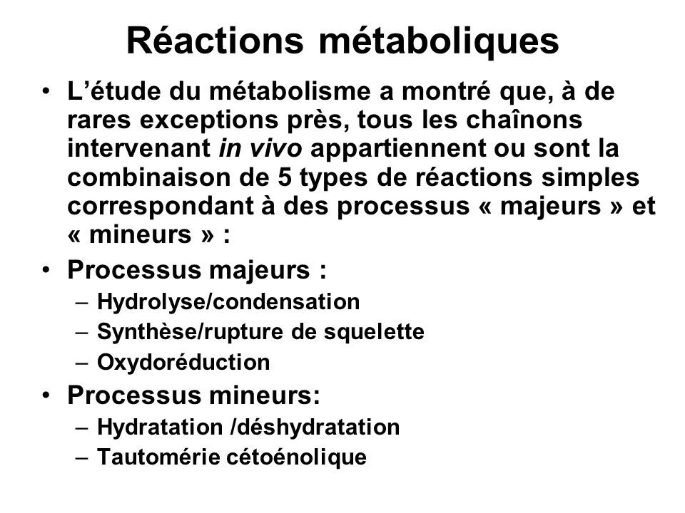 Réactions métaboliques
