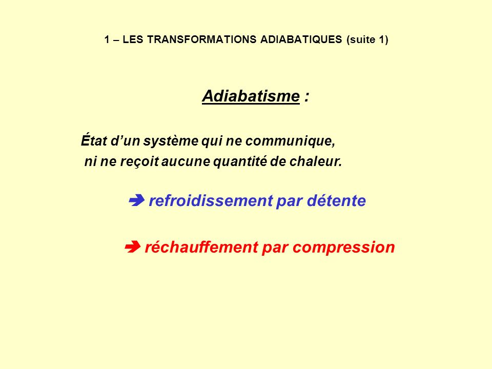 1 – LES TRANSFORMATIONS ADIABATIQUES (suite 1)