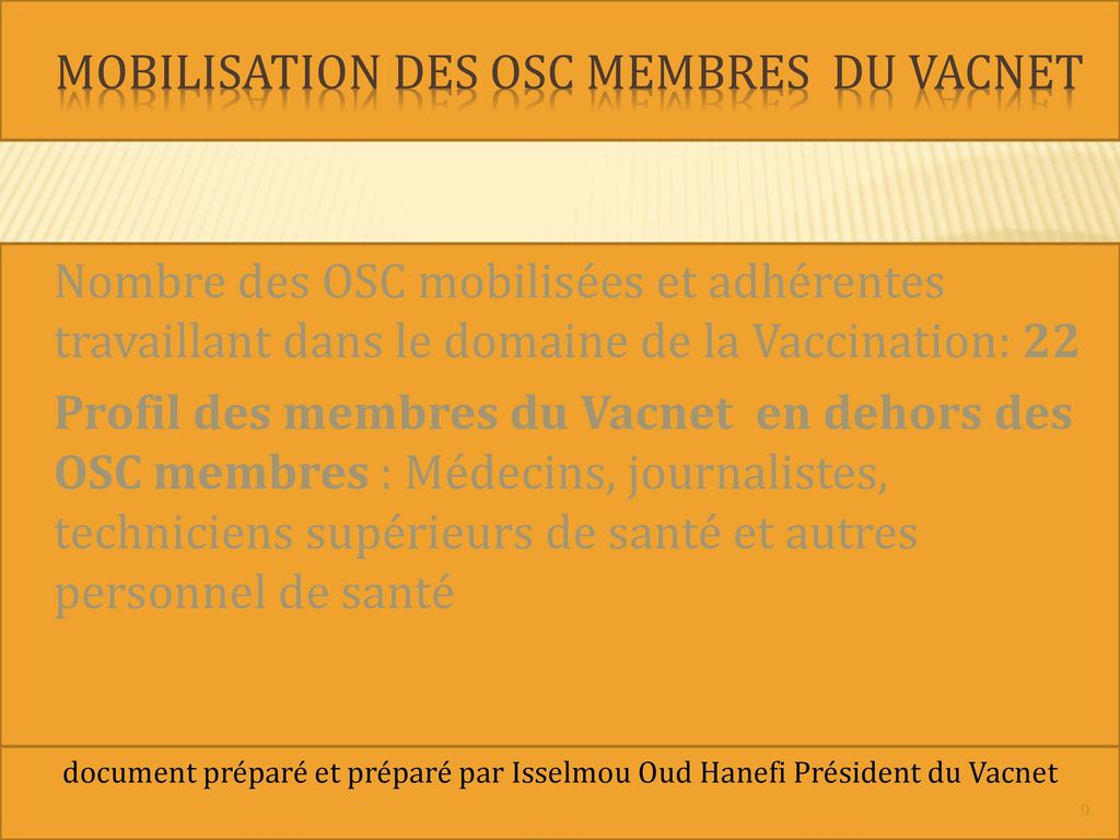 Mobilisation des OSC membres du VACNET