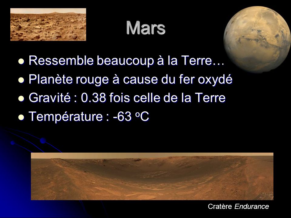 Mars Ressemble beaucoup à la Terre… Planète rouge à cause du fer oxydé