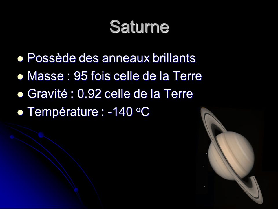 Saturne Possède des anneaux brillants