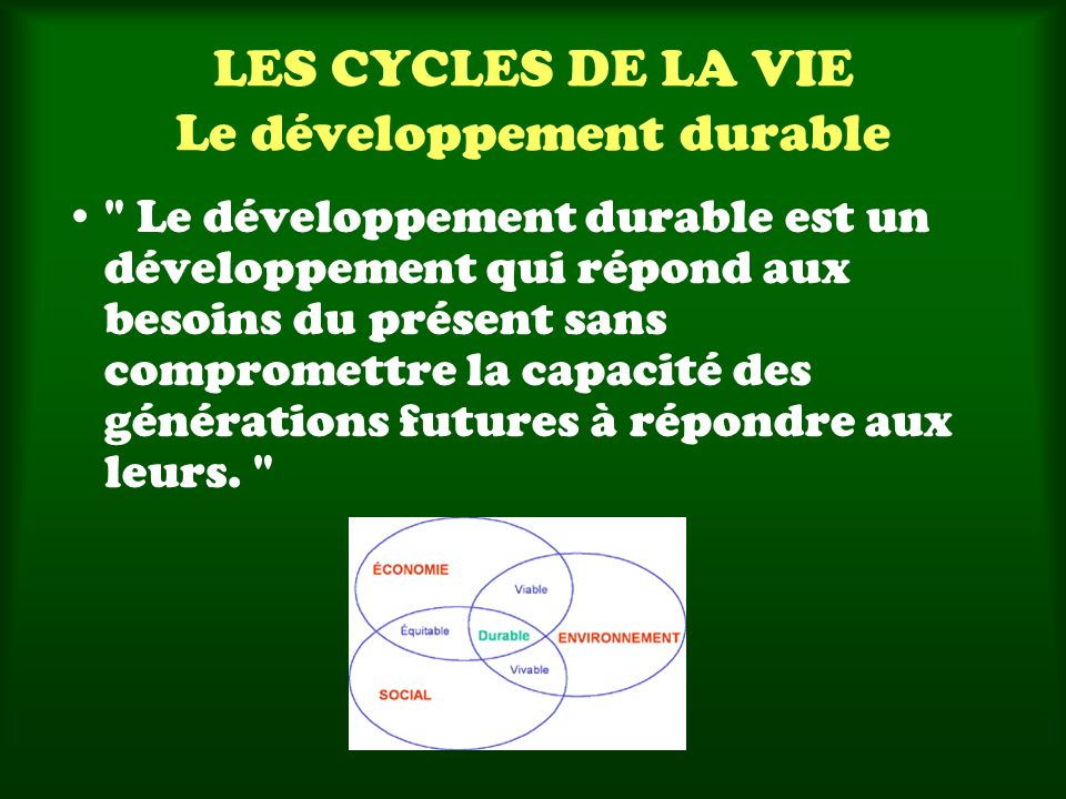 LES CYCLES DE LA VIE Le développement durable