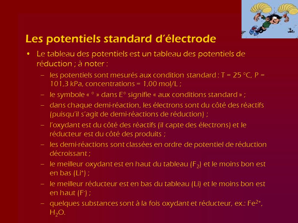 Les potentiels standard d’électrode