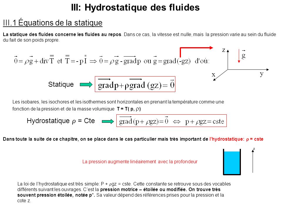 III: Hydrostatique des fluides