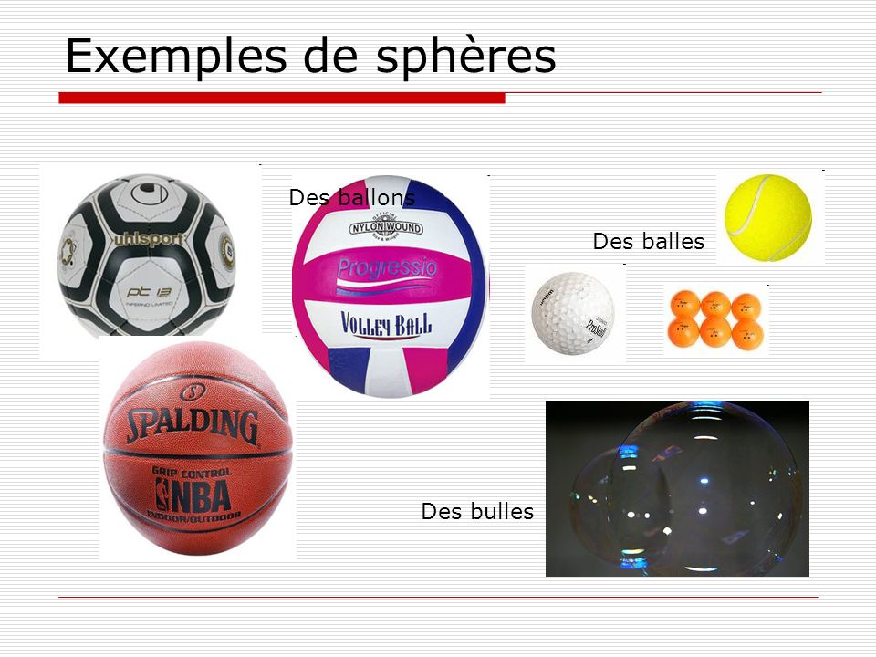Exemples de sphères Des ballons Des balles Des bulles