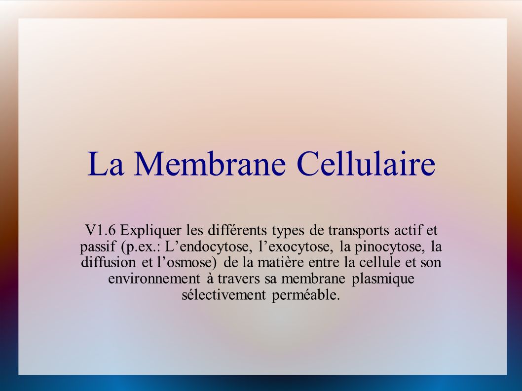 La Membrane Cellulaire