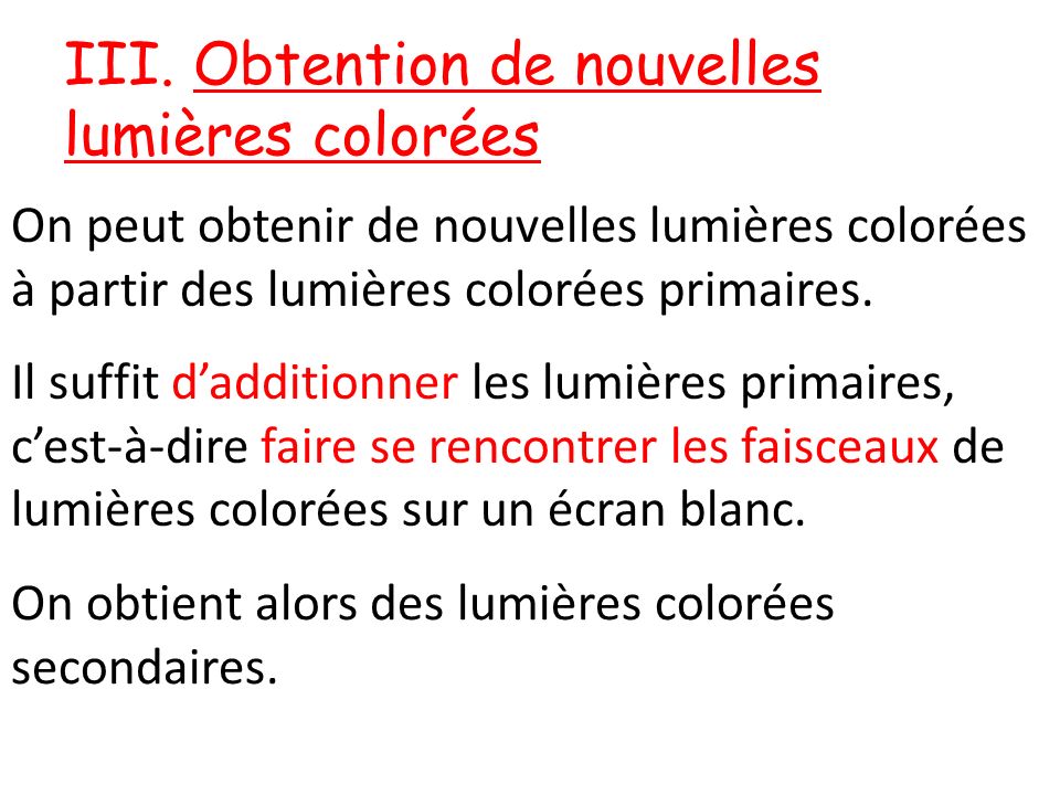 III. Obtention de nouvelles lumières colorées