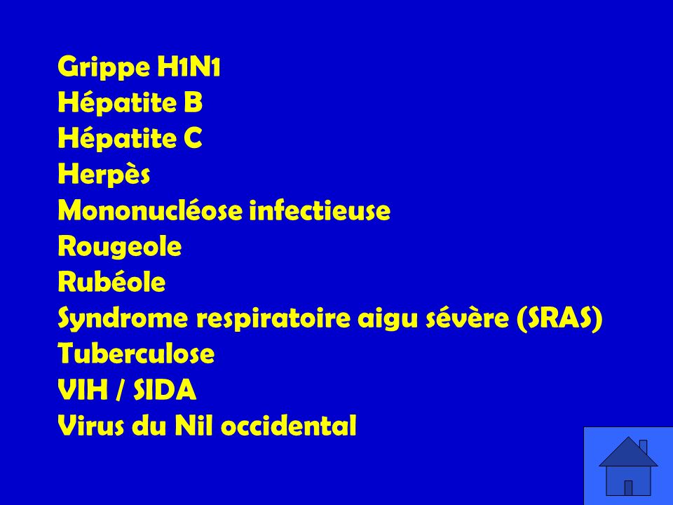 Grippe H1N1 Hépatite B. Hépatite C. Herpès. Mononucléose infectieuse