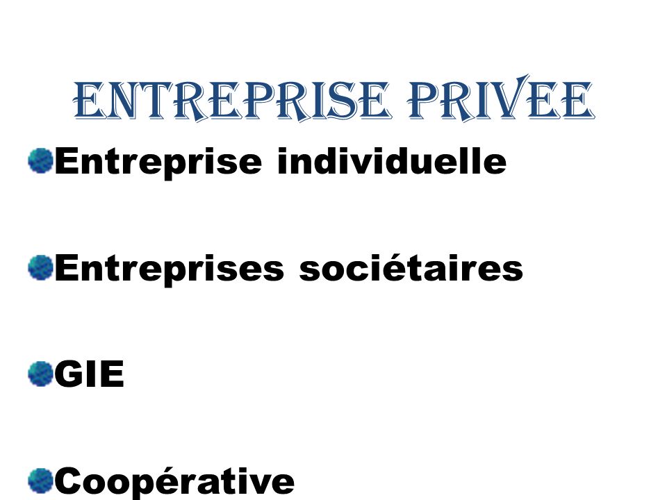 Entreprise individuelle Entreprises sociétaires GIE Coopérative