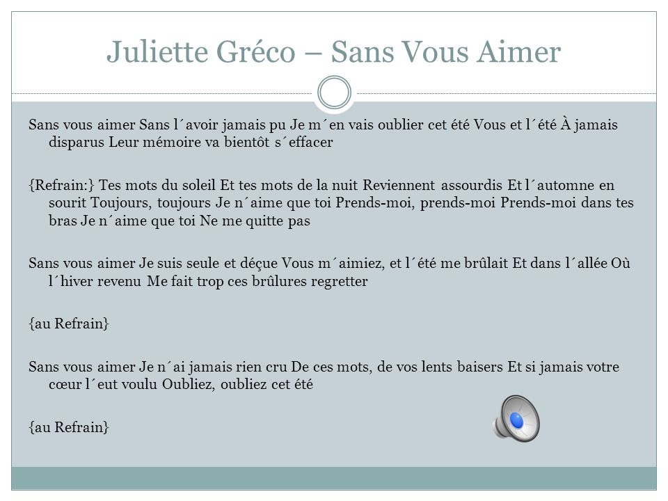 Juliette Gréco – Sans Vous Aimer