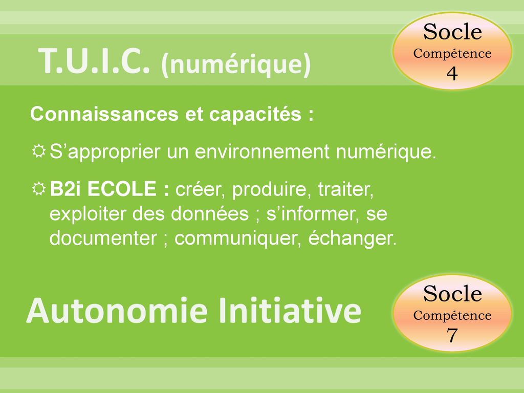 T.U.I.C. (numérique) Autonomie Initiative Socle Socle
