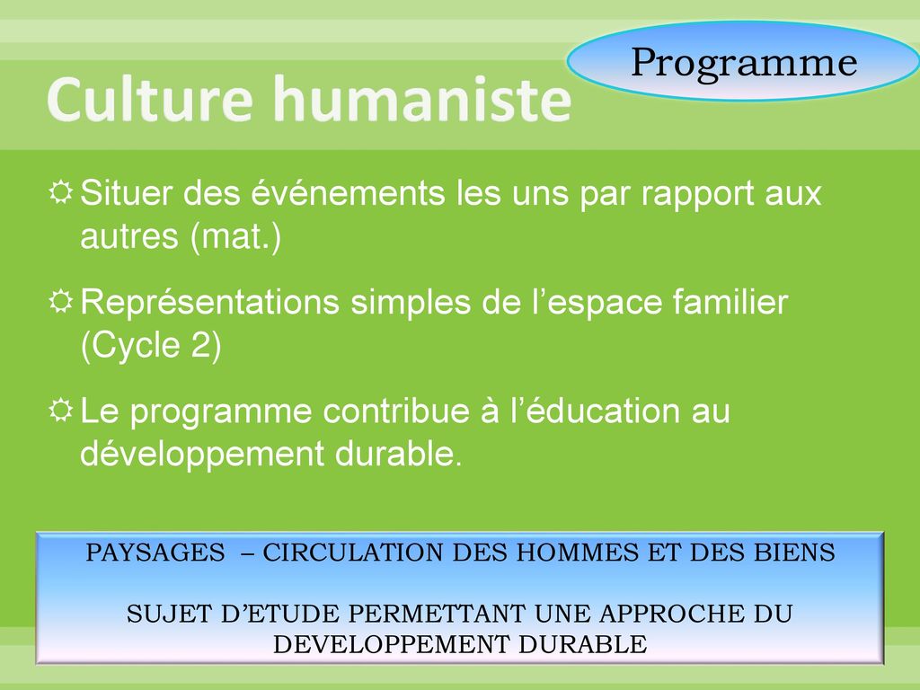 Culture humaniste Programme