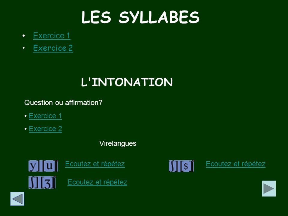 LES SYLLABES L INTONATION Exercice 1 Exercice 2