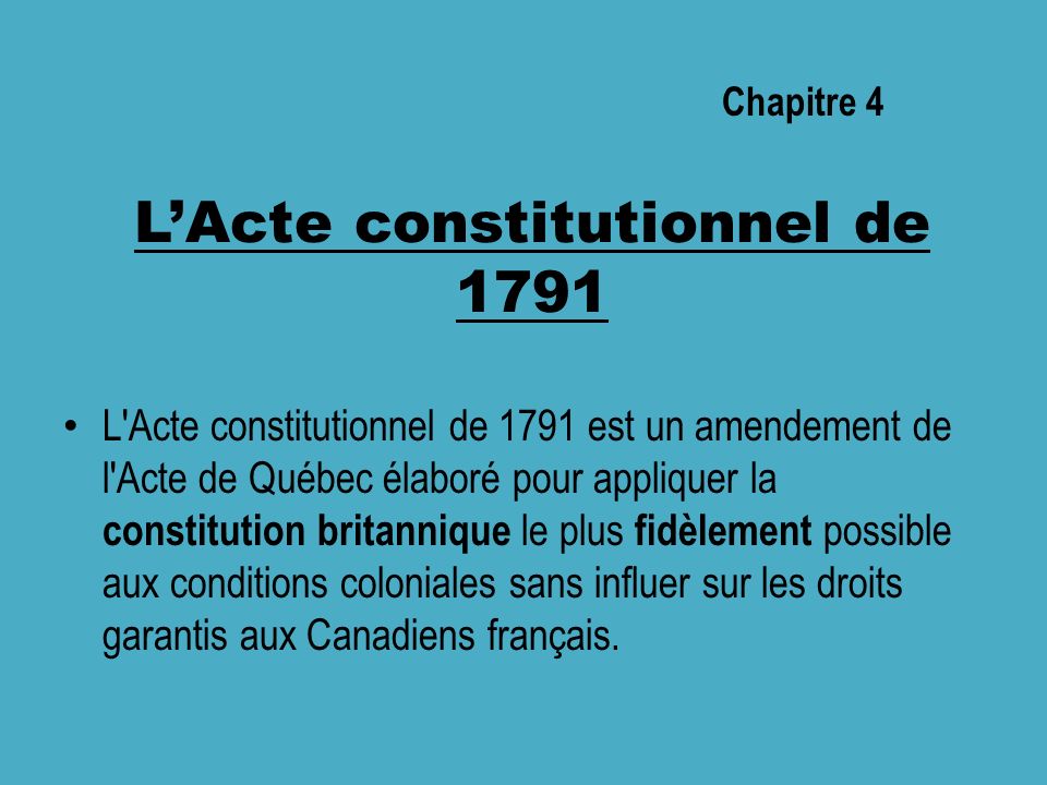 L’Acte constitutionnel de 1791
