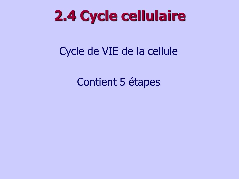 Cycle de VIE de la cellule