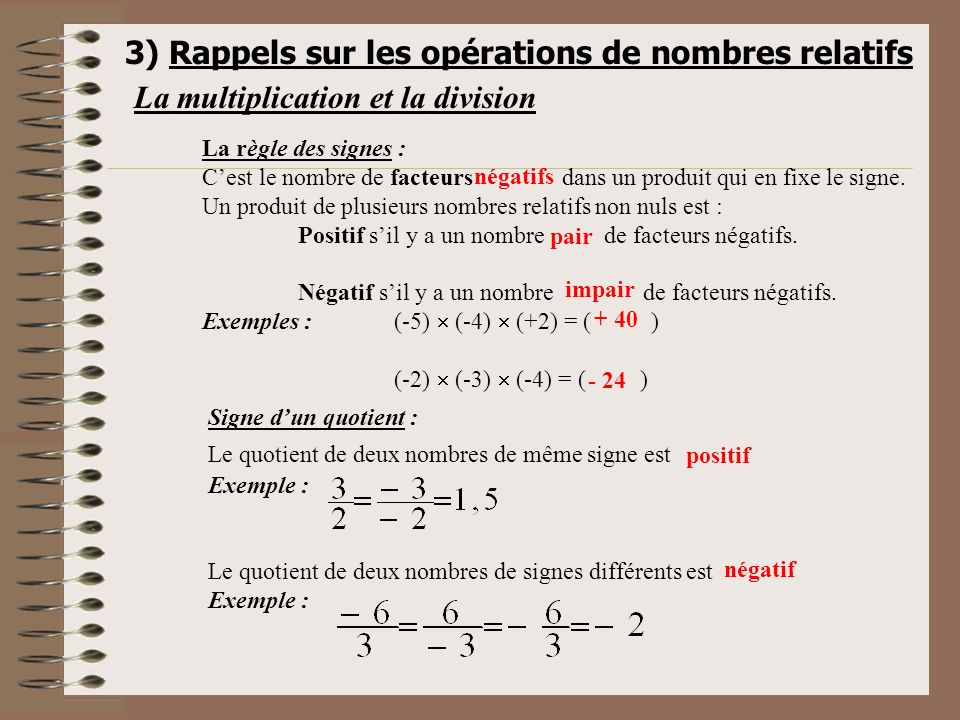 3) Rappels sur les opérations de nombres relatifs