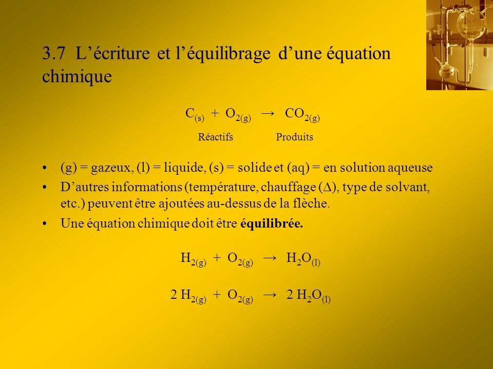 3.7 L’écriture et l’équilibrage d’une équation chimique