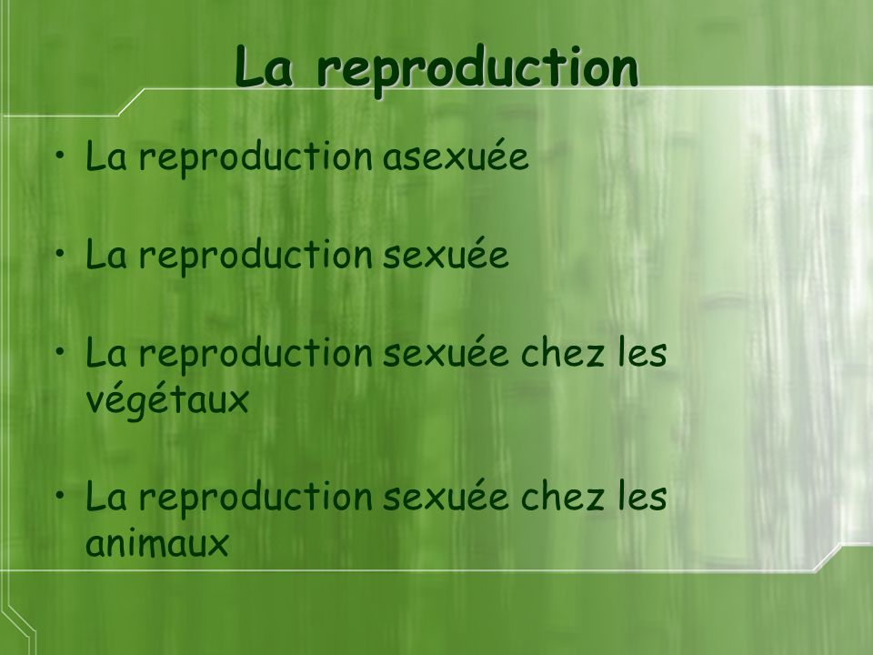La reproduction La reproduction asexuée La reproduction sexuée