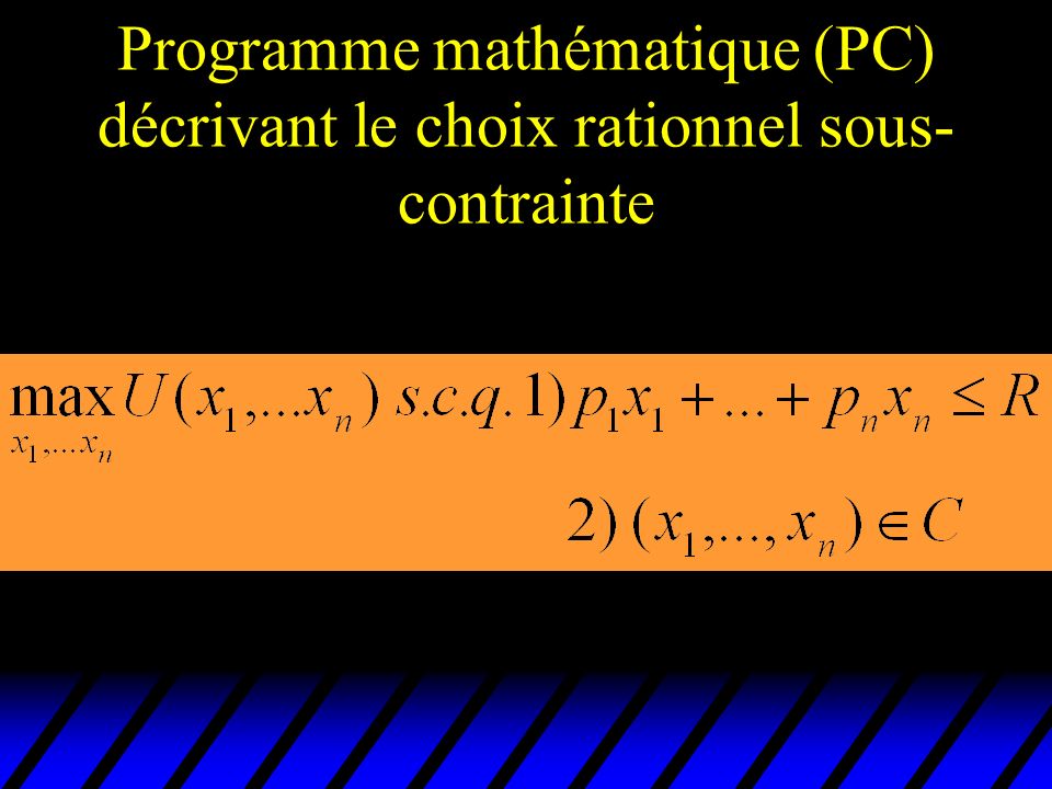 Programme mathématique (PC) décrivant le choix rationnel sous-contrainte