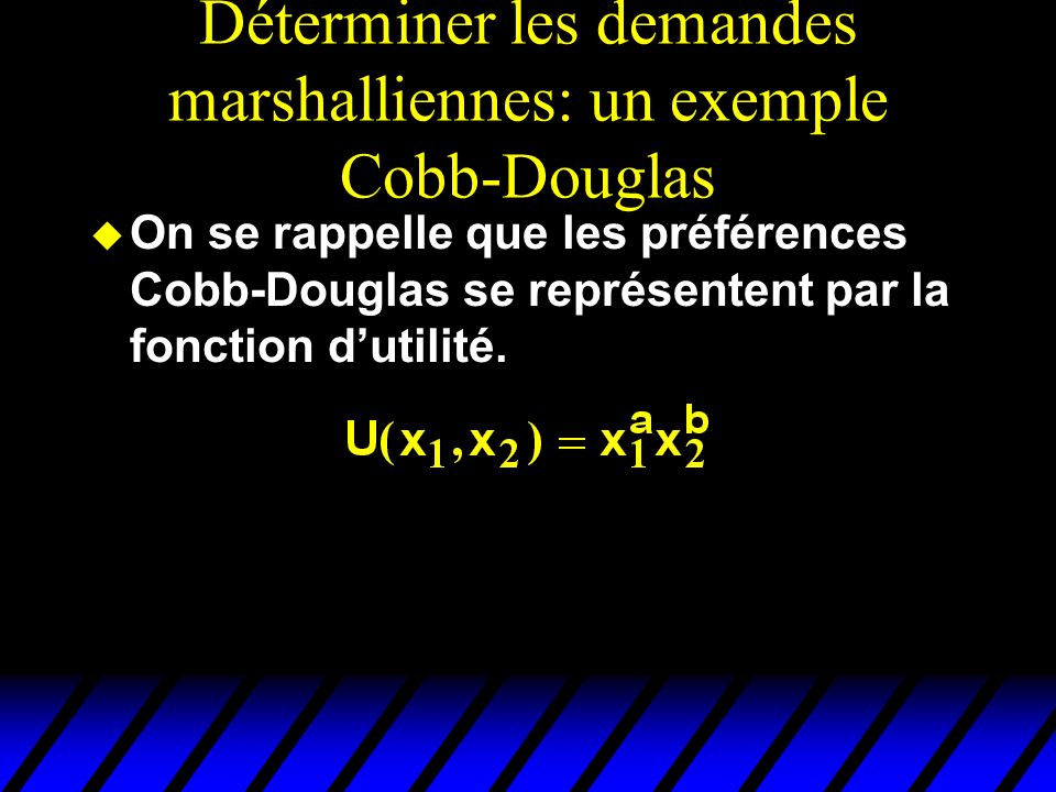 Déterminer les demandes marshalliennes: un exemple Cobb-Douglas