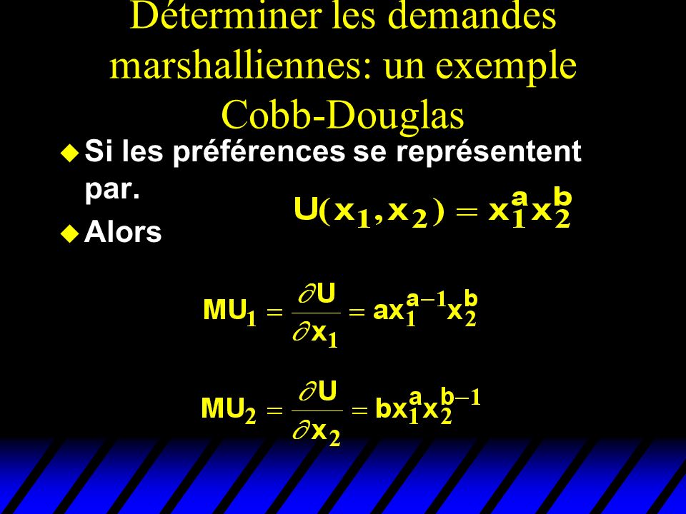 Déterminer les demandes marshalliennes: un exemple Cobb-Douglas