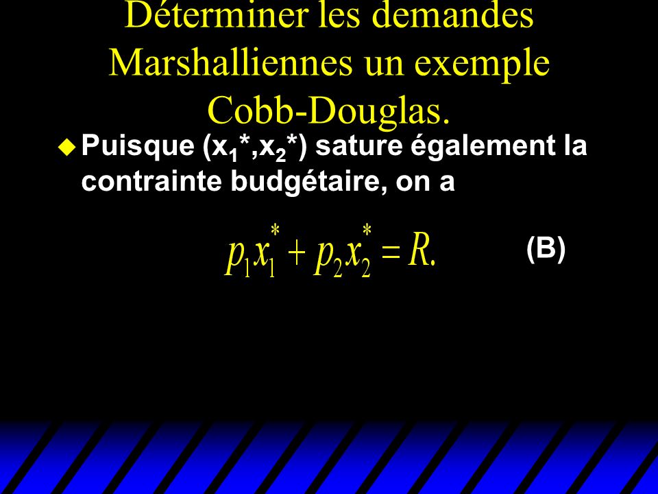 Déterminer les demandes Marshalliennes un exemple Cobb-Douglas.