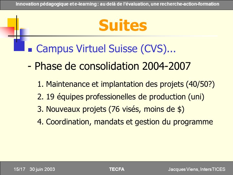 Suites Campus Virtuel Suisse (CVS)...
